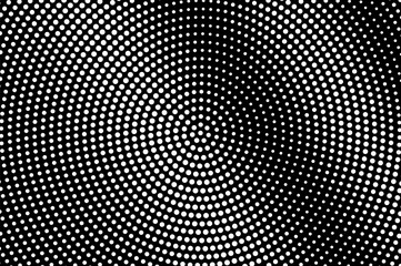 White dots on black background. Centered halftone vector texture. Frequent dotwork gradient