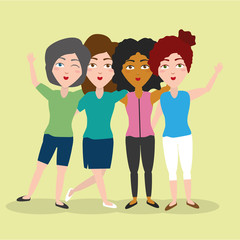 Obraz premium group women hugging friends characters