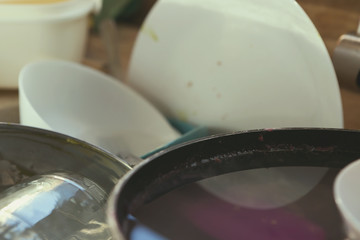 Stained Dirty Dishes In Kitchen Sink