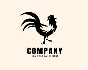 Fototapeta na wymiar black crowing rooster drawing art logo design illustration