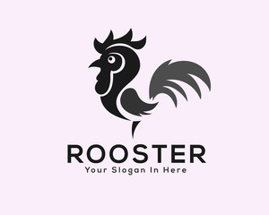 black crowing rooster drawing art logo design illustration