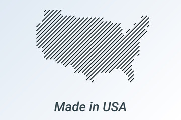 Made in United States, striped map in a black strip on a silver background