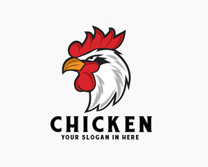 Vector cartoon angry rooster head chicken logo design inspiration