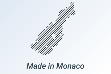 Made in Monaco, striped map in a black strip on a silver background