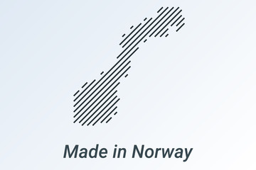 Made in Norway, striped map in a black strip on a silver background