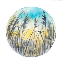 watercolor field grass