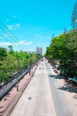 Go to City with Green tree and Blue sky