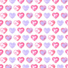 Watercolor hand drawn set of hearts. Seamless pattern