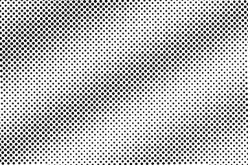 Black on white halftone vector texture. Sparse perforated surface. Diagonal dotwork gradient. Digital pop art background