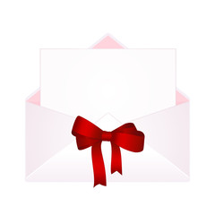Letter in an envelope decorated with Shiny Satin Gift Bow. Envelope with Clean Card.