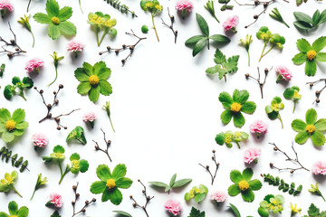Spring Background With Green Leaves And Flowers