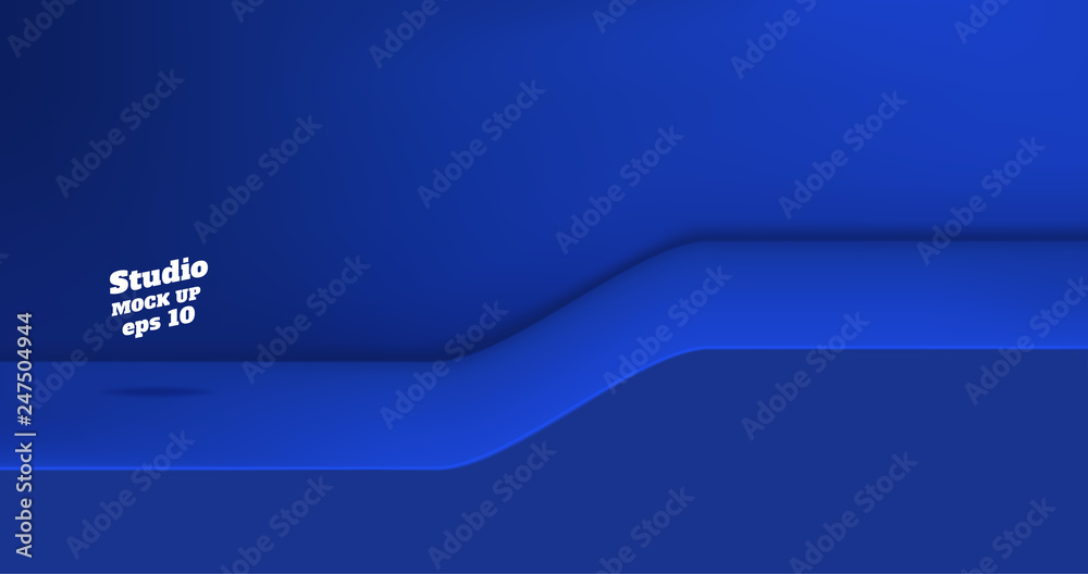 Poster Vector,Empty vivid blue color studio table with slope step room background ,product display with copy space for display of content design.Banner for advertise product on website.