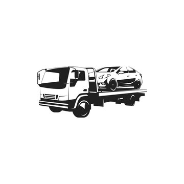 Tow truck logo illustration on white background. Emblem design - Illustration.