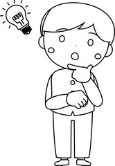 Serious cute male student wearing student clothes expressing emotion outline 