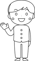 Serious cute male student wearing student clothes expressing emotion outline 