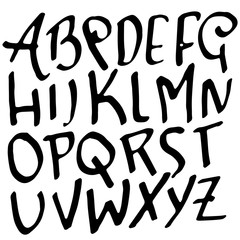 Simple alphabet letters. Handdrawn grunge ink font. Vector illustration.