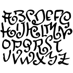 Simple alphabet letters. Handdrawn grunge ink font. Vector illustration.