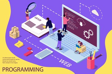 Programming concept banner. Can use for web banner, infographics, hero images. Flat isometric vector illustration isolated on white background