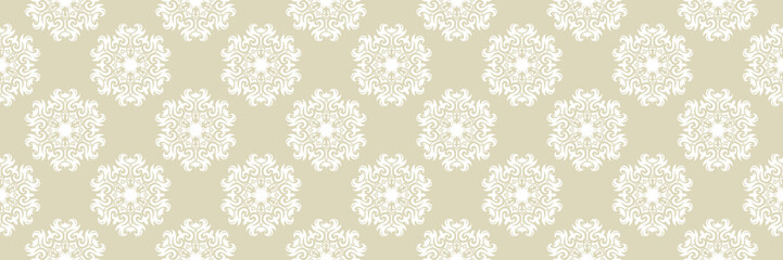 White floral seamless pattern on olive green background