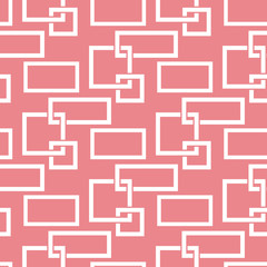  White geometric square design on pink background. Seamless pattern