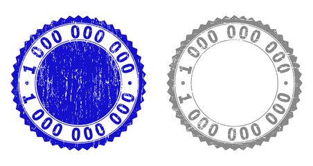 1000000000 stamp seals with grunge texture in blue and grey colors isolated on white background. Vector rubber imitation of 1000000000 tag inside round rosette. Stamp seals with unclean styles.