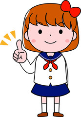 A bob cut female student in a sailor suit expressing emotion