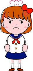 A bob cut female student in a sailor suit expressing emotion