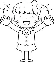 A cute bob cut female student expressing emotion outline