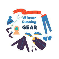 Winter running gear. Set of winter clothes and accessories for running. Vector hand drawn illustration.