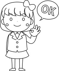 A cute bob cut female student expressing emotion outline