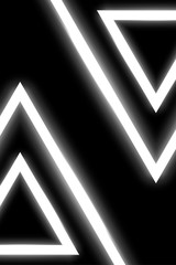 Black abstract background with white shiny neon triangles pattern.