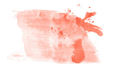 Abstract watercolor background hand-drawn on paper. Volumetric smoke elements. Red, Living Coral color. For design, web, card, text, decoration, surfaces.