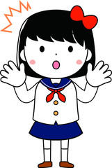 cute bob cut female student in a sailor suit expressing emotion
