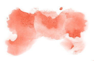 Fototapeta premium Abstract watercolor background hand-drawn on paper. Volumetric smoke elements. Red, Living Coral color. For design, web, card, text, decoration, surfaces.