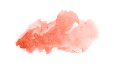 Abstract watercolor background hand-drawn on paper. Volumetric smoke elements. Red, Living Coral color. For design, web, card, text, decoration, surfaces.