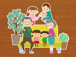 一家団欒なかよし家族、三世代勢揃い