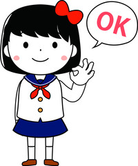 cute bob cut female student in a sailor suit expressing emotion
