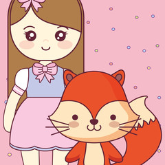 cute and little fox with girl