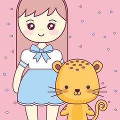 cute and little tiger with girl