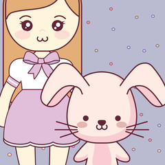 cute and little rabbit with girl