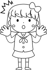 A cute bob cut female student in a sailor suit expressing emotion outline