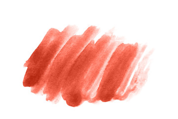 Living Coral watercolor background isolated on white. Bright picture, color of the year 2019. 16-1546