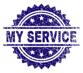 MY SERVICE stamp seal watermark with distress style. Blue vector rubber print of MY SERVICE caption with dirty texture.