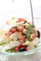 caesar salad with chicken crispy bacon and cheese healthy food