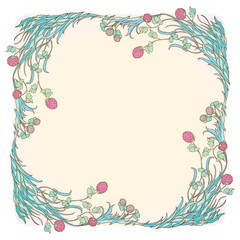 Decorative square frame with pink clover in bloom. St. Patrick's day festive design. EPS 10 vector illustration