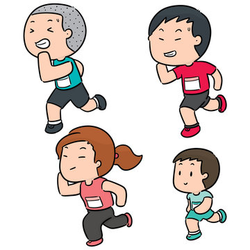 vector set of people running