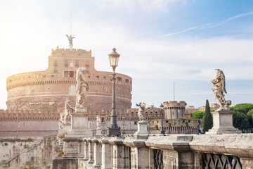 Obraz premium Saint Angel Castle and bridge over the Tiber river in Rome, Italy. Rome landmark