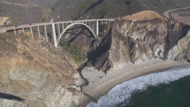 4K Aerial view of Bixby Creek Bridge in Big Sur California USA