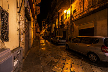 narrow street at night
