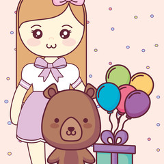 cute and little bear with girl